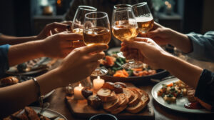 business meeting eating cheers happiness